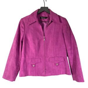 Tribal Magenta Faux Suede Zip Jacket Women’s Size 4 Pockets Soft Moto Style